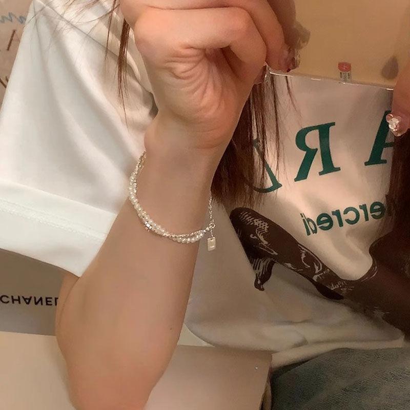 Brățări de Modă din Argint Sterling 925 cu Perle pentru Femei, Coreene de Lux cu Lanț Dublu din Argint cu Perle, Bijuterii de Petrecere, Cadou