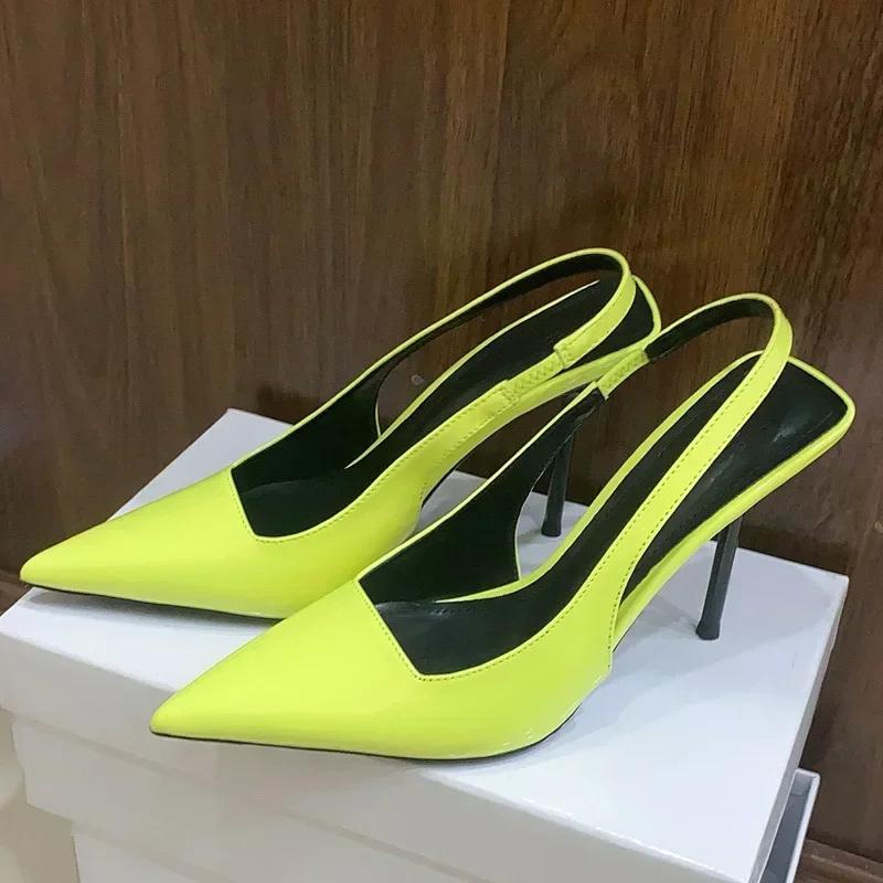 

Fashion Elegant Pointed Toe Thin High Heels Women Sexy Slingbacks Women Pumps Luxury Patent Leather High Heeled Sandals Banquet Heels 42 жёлтый