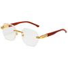 Retro imitation wood grain square sunglasses men's frameless trimmed engraved leopard driving sunglasses men