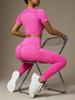 Ensemble de yoga sans couture pour femmes: T-shirt à Séchage Rapide et Pantalon Taille Haute - Haute Élasticité, Gainant pour le Sport en Plein Air.