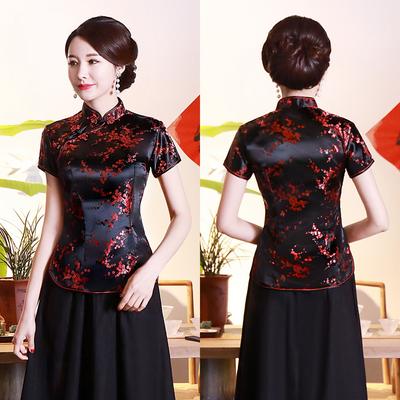 Vintage Flower Women Chinese Traditional Satin Blouse Summer Shirt Novelty Dragon Clothing Plus Size