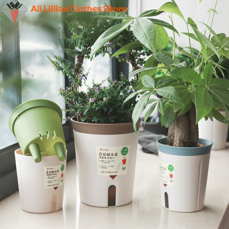 Doppelschichtiger selbstbewässernder Hydrokultur-Blumentopf aus Kunststoff, fauler automatischer wasserabsorbierender Pflanzentopf, Topfpflanzgefäße für das Büro zu Hause