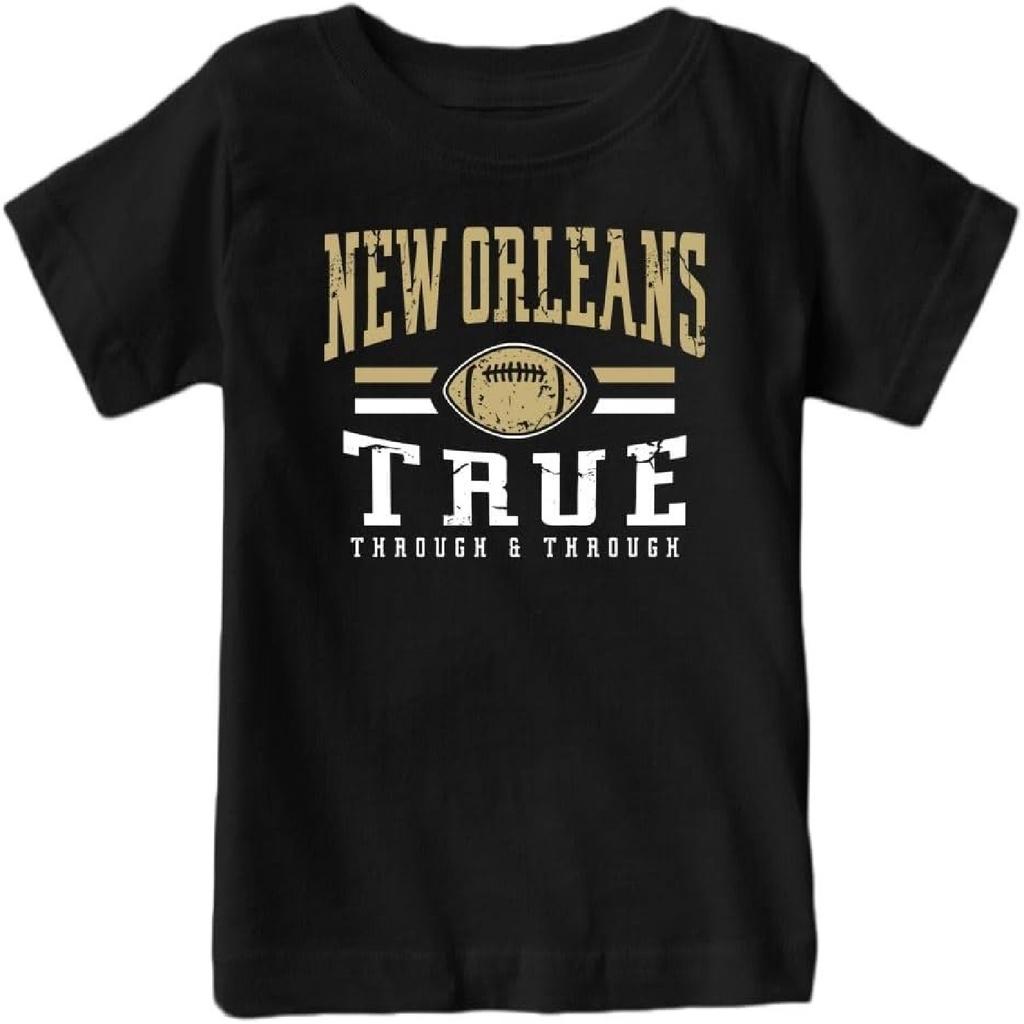 Retro Football Fans Vintage Kid's Apparel, New Orleans - Black Shirt, Large