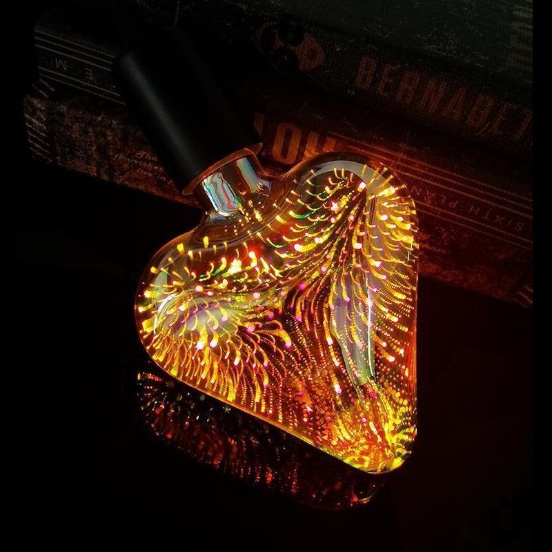 Artificii 3D Bec decorativ E27 Baza 4W Becuri de sticla de Anul Nou cu lumina calda moale Decor stralucitor de Craciun Bec LED 3D