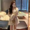 Women V Neck Long Sleeve Loose Solid Polyester Coat With Tie Autumn