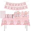 Cute Pink 21st Birthday Party Supplies Disposable Tableware Set With Banner Napkins Cups Plates And Utensils