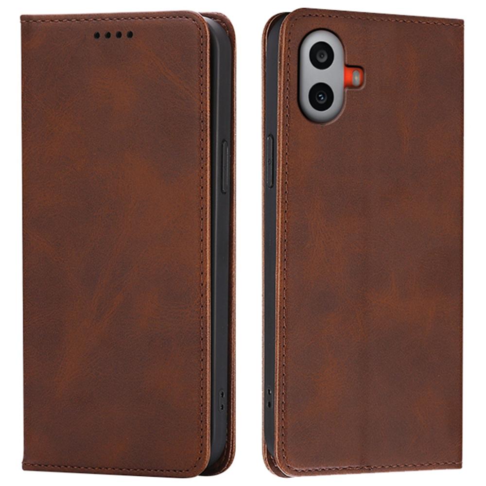 

For Nothing CMF Phone 1 Case Wallet Calf Texture Leather Phone Cover with Hidden Magnetic Closure Brown