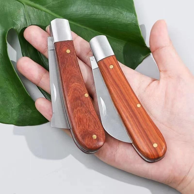 Folding Grafting Knife Grafting Tools Grafting Pruning Knife Professional Garden Fruit Tree Grafting Cutter Wooden Handle Knife