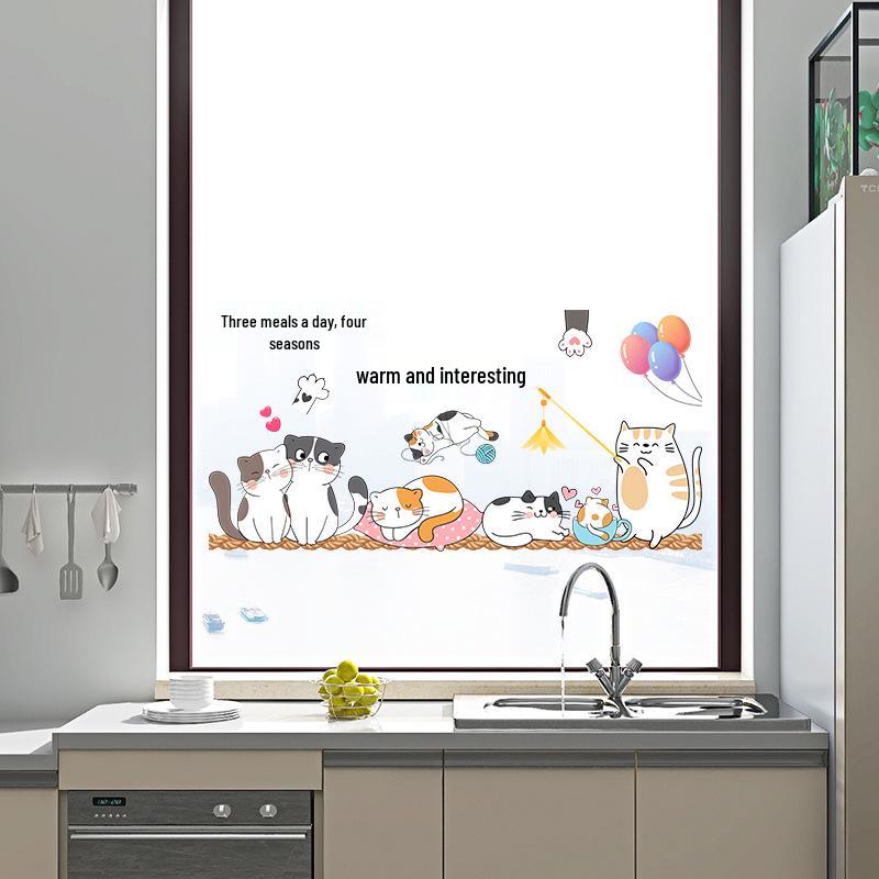 Süßer Katzen Statisch Haftender Glasaufkleber - Ohne Kleber, Ganzes Blatt für Schiebetüren & Fenster