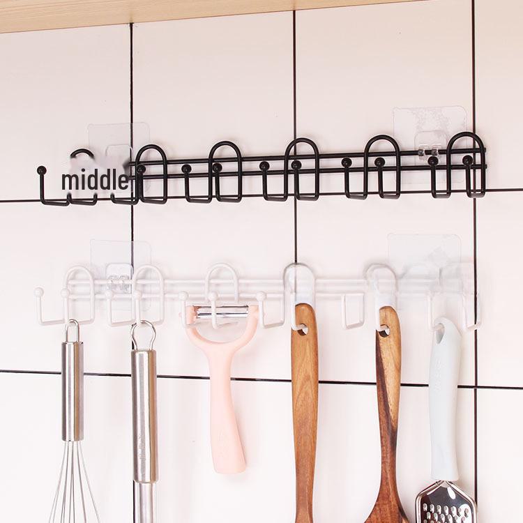 Punch-Free Metal Kitchen Cabinet Hook Rack with Seamless Design - Black and White, Over-the-Shelf Installation