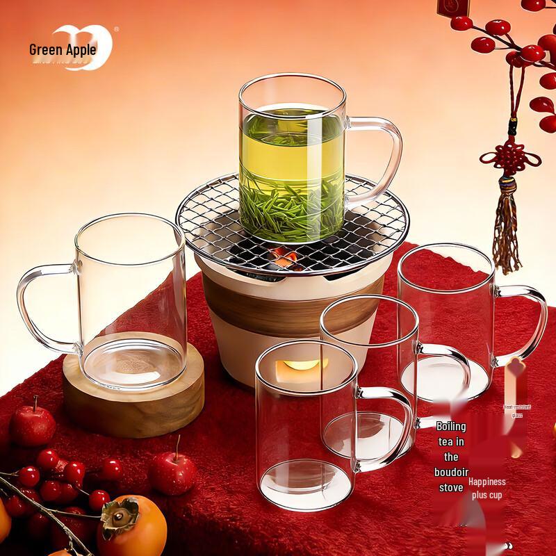 

Green Apple High Borosilicate Glass Mug Set, 340ml, 6-Pack