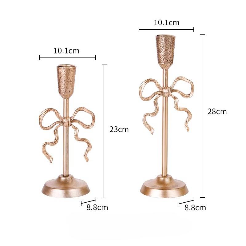 BEPAN 1PC French Style Candle Holder with Bow Knot Golden Luxury Advanced Sense Romantic Photo Props Home Decoration