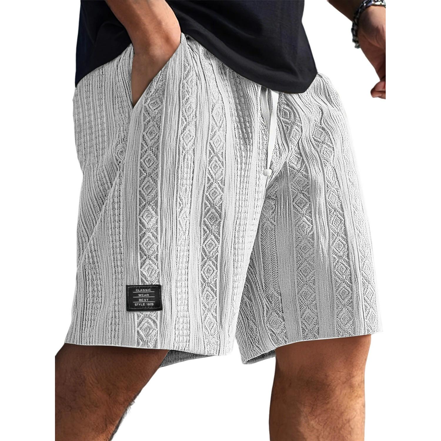 TBommy Heren Dagelijkse Jacquard Textuur Mode Logo Casual Comfortabele Shorts 4XL wit
