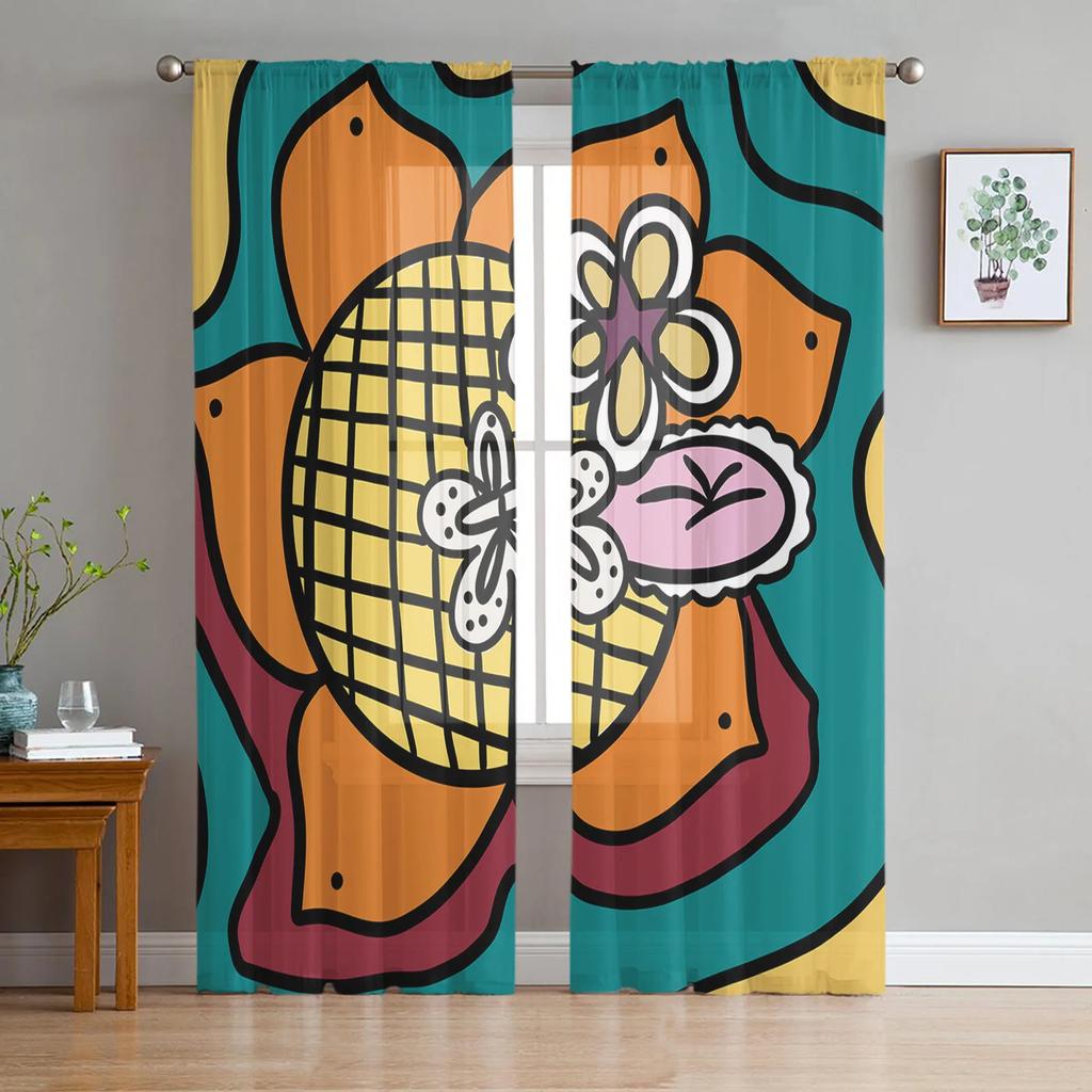 Pattern Color Patch Dots Paint Curtain Living Room Bedroom Voile Drape Kitchen Window Tulle Curtains Home Essentials Light Filtering Polyester Sitting