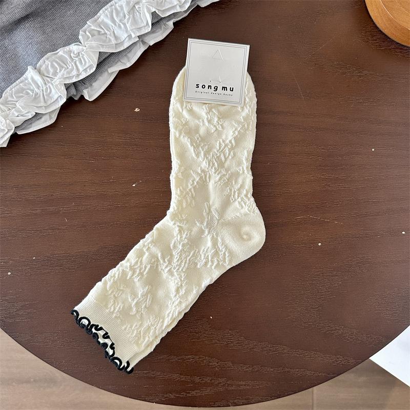 Mori Socks Women'S College Wind Fungus Edge Butterfly Trend Retro Women'S Cotton Socks Medium Tube Socks