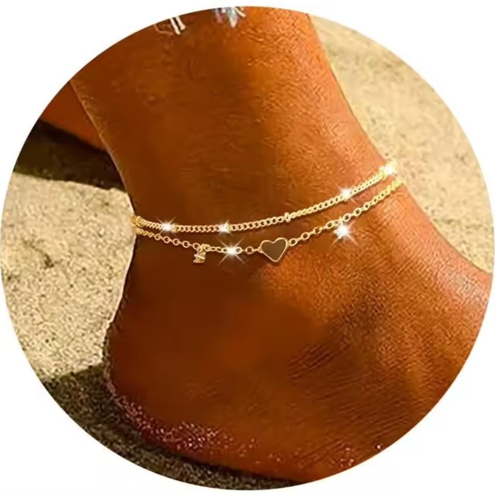 Bohemian Anklet Bracelets for Women, CZ Heart Charm Waterproof Chain, Summer Beach Barefoot Jewelry Gift for Girl