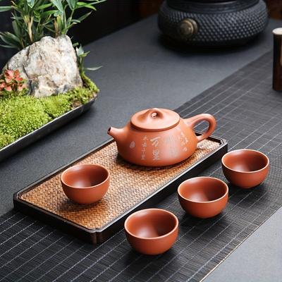 1pc Purple Clay Tea Set Include One Pot And Four Cups Travel Tea Set Business Gifts Stone Ladle Pot Tea Cup Gift Box For Home Restaurant Hotel Office
