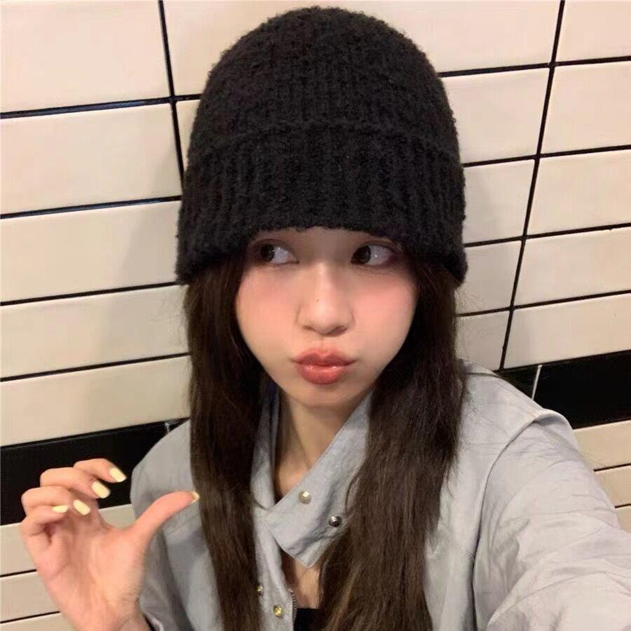 Fisherman Hat Women's Autumn and Winter Large Head Circumference Knitted Wool Basin Hat Without Makeup Showing Face Small Bucket Hat