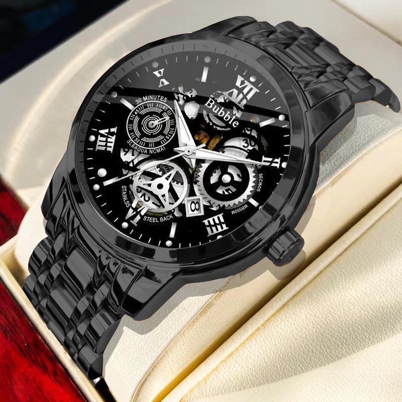 Bubble Men's Fully Automatic Quartz Watch - Roman Numerals, Luminous, High-End, Waterproof, Calendar, Non-Mechanical Design