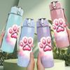 1PC Pink White Cat Paw Print 750ml Color Plastic Sports Water Bottle Leakproof Flip Straw Lid Suitable for Sports Office Home Use