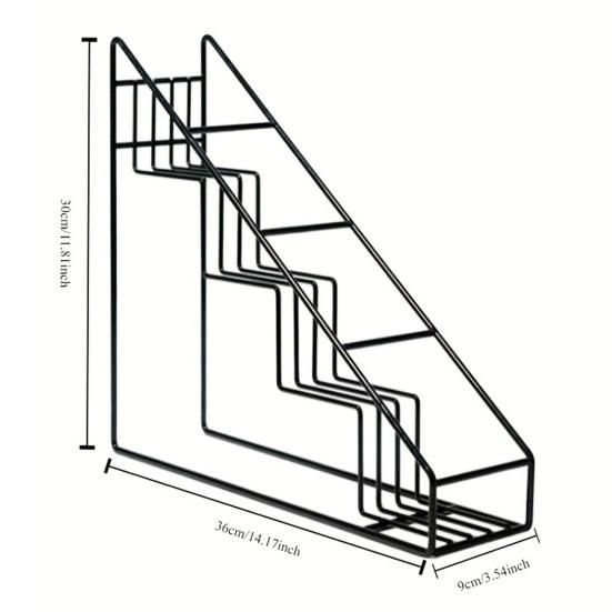 Yousheng Tiered Wine Rack Trapezoidal Step Design Metal Storage Shelf 4-Bottle Holder Kitchen Organizer Coffee Syrup Container Rack