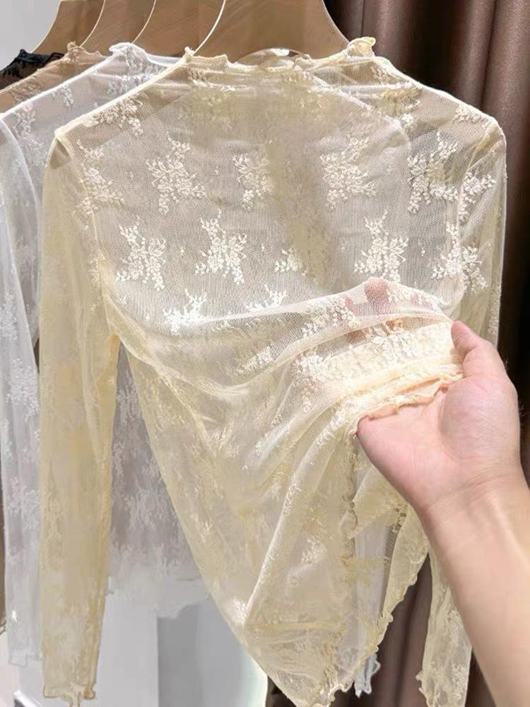 Damen Spitze Hoher Hals Rüschen Top - Neu Herbst 2026 Langarm Basisschicht