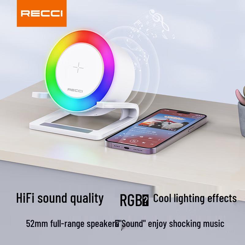 Recci RSK-W28 4-in-1 Smart RGB Bluetooth Speaker with 15W Wireless Charger CN plug (adapter included)