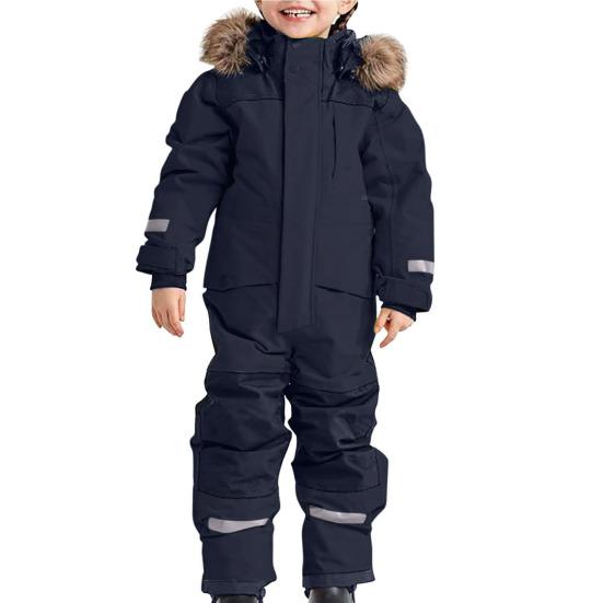 Kids One Piece Ski Suit Waterproof Windproof Snowsuit Tear-Resistant Warm Coral Fleece Lining Winter Outdoor Overalls for Boys Girls Snowboarding