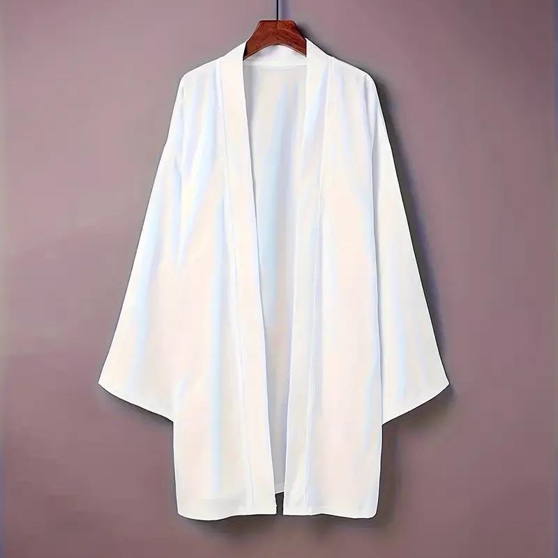 Pánské dlouhé jednobarevné japonské kimono pončo letní ležérní volné dámské yukata haori plážová černá košile hiyoshi