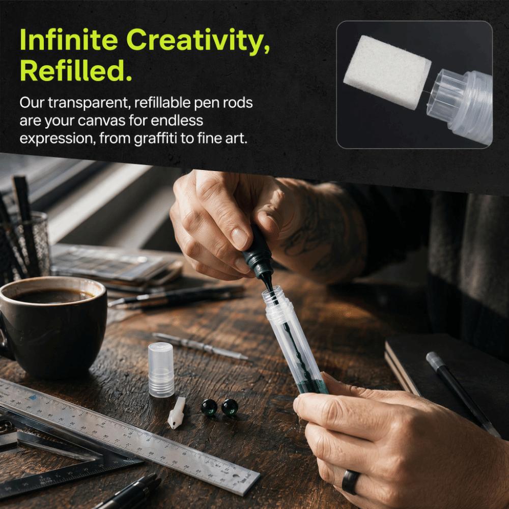 7Pcs Refillable Ink Refillable Paint Pen Round Tilted Flat Head Graffiti Pen Tube  Art Graffiti