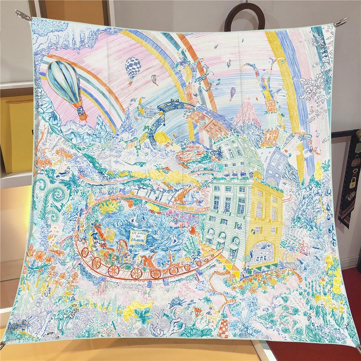 

Silk Scarf Women Foreast City Print Square Scarves Head Echarpes Silk Foulards Femme Wraps Beach Shawls Bandana Lady Hijabs 90CM 90CM x 90CM