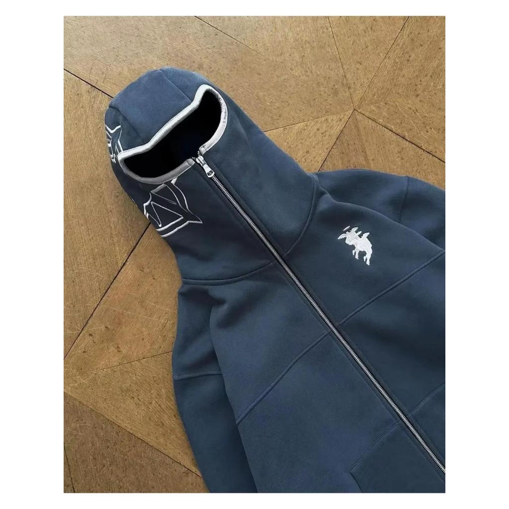 GLYDE Divin Vintage Praná Zipová Mikina Y2K Bunda Pánská Rock Hip Hop Patchwork Vyšívaná Oversized Mikina S Dlouhým Rukávem