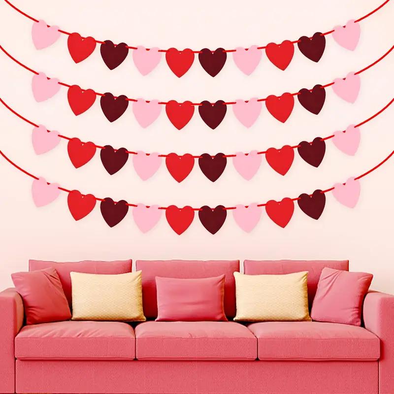 DIY Pre-Assembled Red Heart Felt Garland - Hanging Decoration for Valentine's Day, Birthday Party Supplies