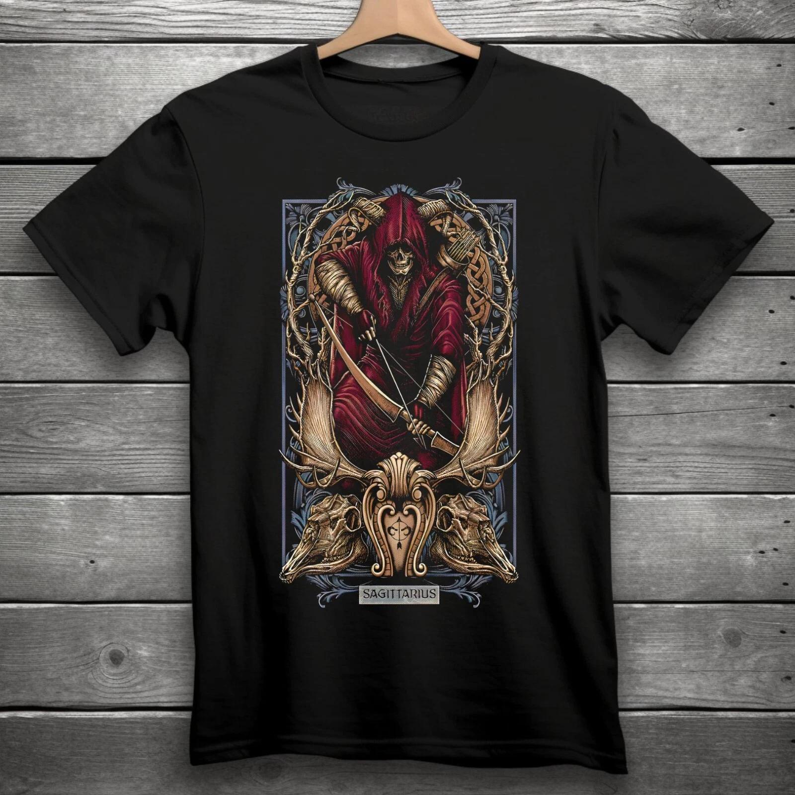 Sagittarius Zodiac Sign Goth Skull Unisex Black T-Shirt S-3XL M