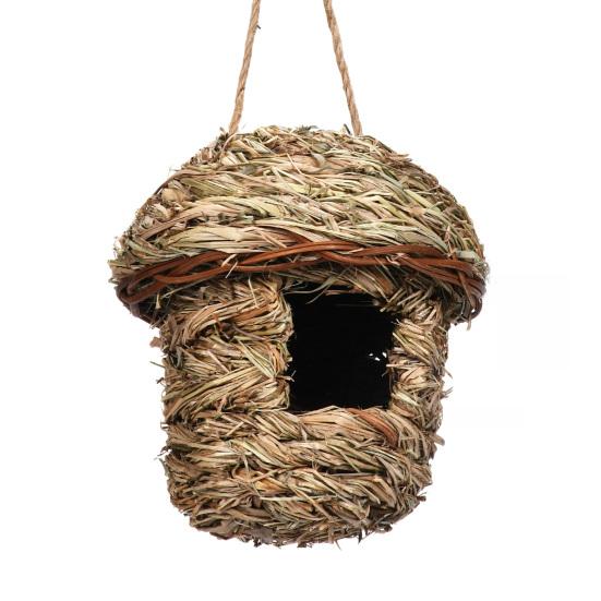 jijijing Grass Woven Bird House, Outdoor Rustic Birdhouse, Hanging Hummingbird Hut, Garden Roosting Pocket for Wrens Sparrows Finches Hummingbirds
