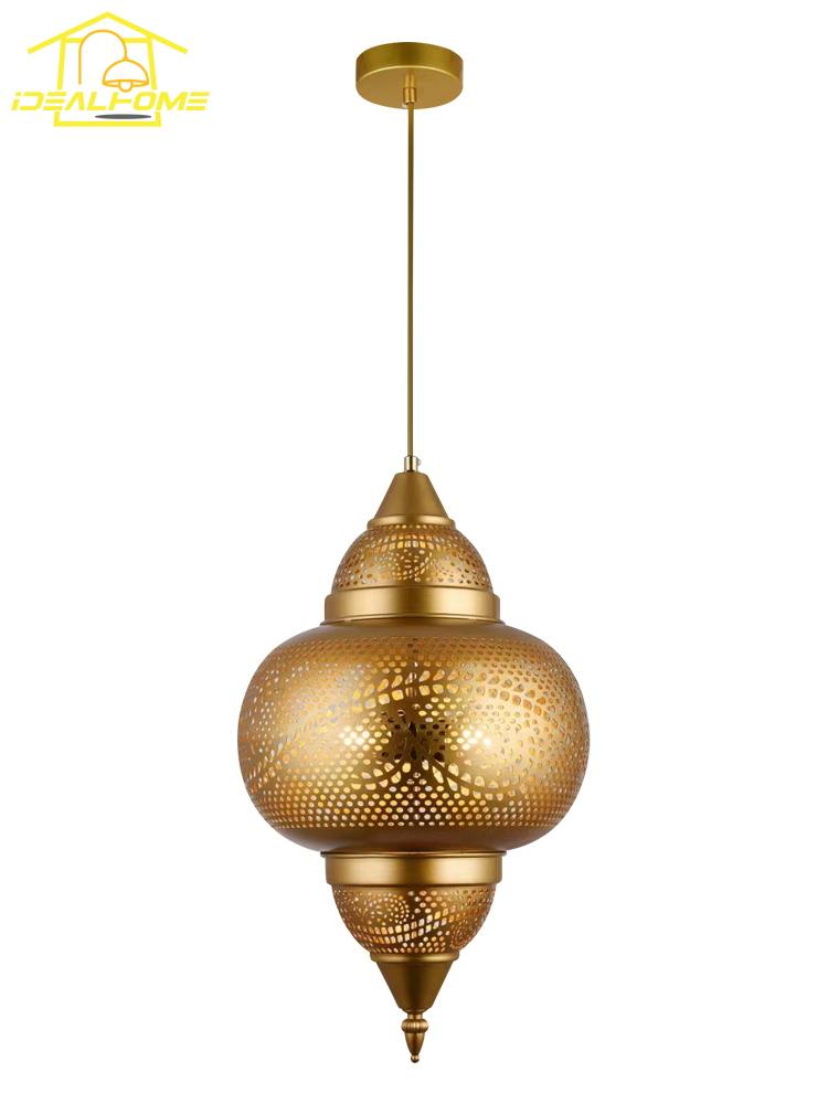 Saudi Arabia Design Luxury Gold Lustre Pendant Lights LED E27 Hollow Carving Southeast Asia Hanging Lamp Restaurant Store Cafe