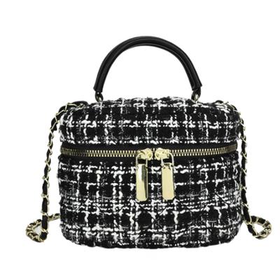 Harujio Tweed Vanity Bag, Shoulder Bag, Mini Bag, Women's, Mini Shoulder Bag, Vanity Pouch, Cosmetic Bag, Small Makeup Pouch, Black and White,