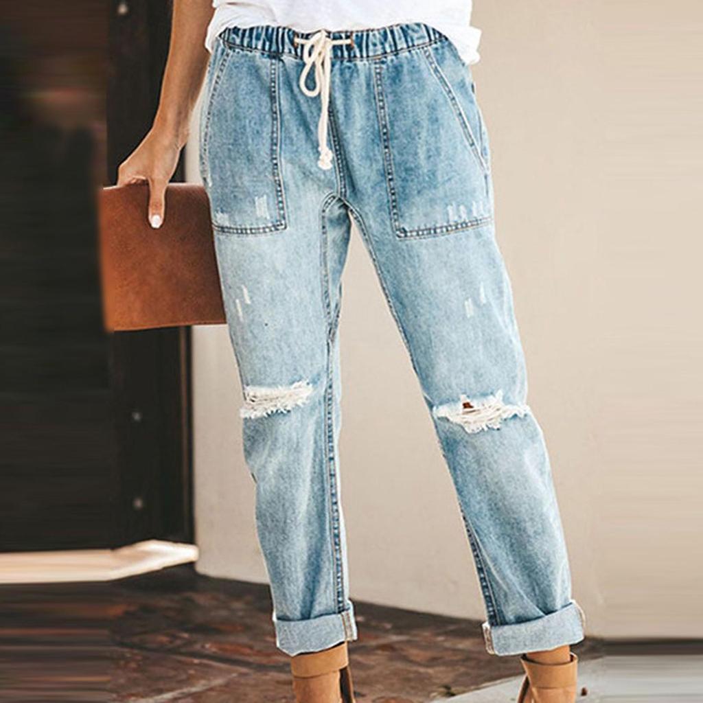 Women Color Hole Low Waist Jeans Flares Fashion Pants Trouser