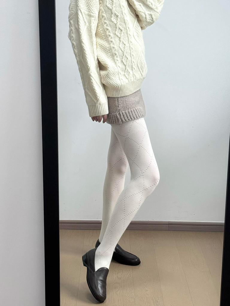High-End Gray Rhombus Pattern Leggings Pantyhose Autumn And Winter Explosion Micro-Pressure Thin Small Fragrant Pantyhose Beautiful Leg Socks