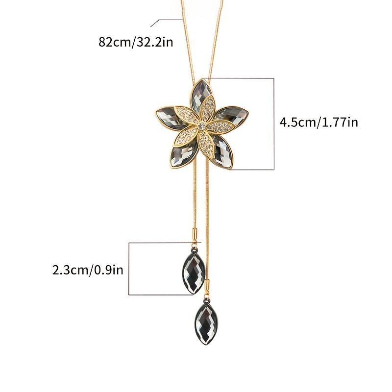 Fashionable Elegant Marquise Flower Pendant Long Sweater Chain – Artificial Crystal Gray, Perfect Fall Winter Accessory for Women, Ideal Gift
