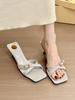 Cold Gray Blue! Temperament Square Head Cross Word with Thin Heel Sandals Women's Summer Buckle Cat Heel Sandals