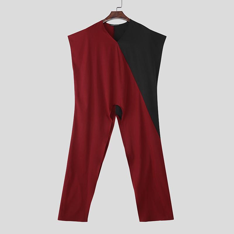 

INCERUN Мужские майки без рукавов с V-образным вырезом, сшивные, с разрезами, асимметричные, повседневные, без пояса S вино красного