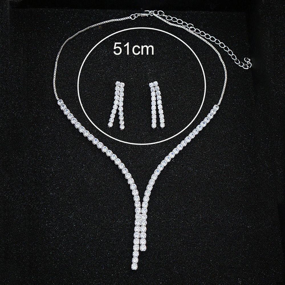 Rhinestone Earrings Necklace Bridal Tassels Crystal Jewelry Set Women