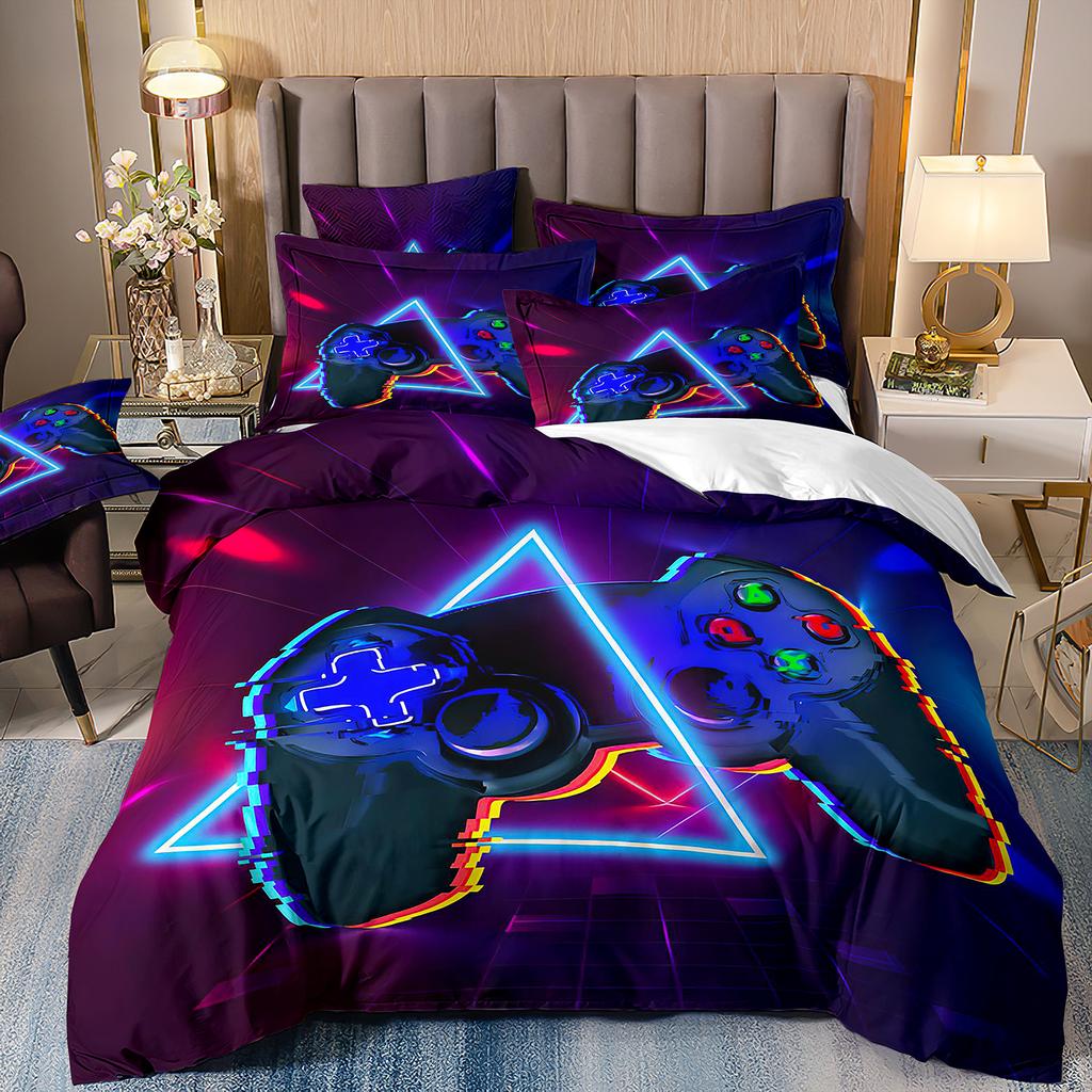 3D Game Player Bedding Set, Gamer Teens Down Duvet Cover Pillowcase 2/3pc Game Controller Luxury Home Textile Duvet Cover Set Gift