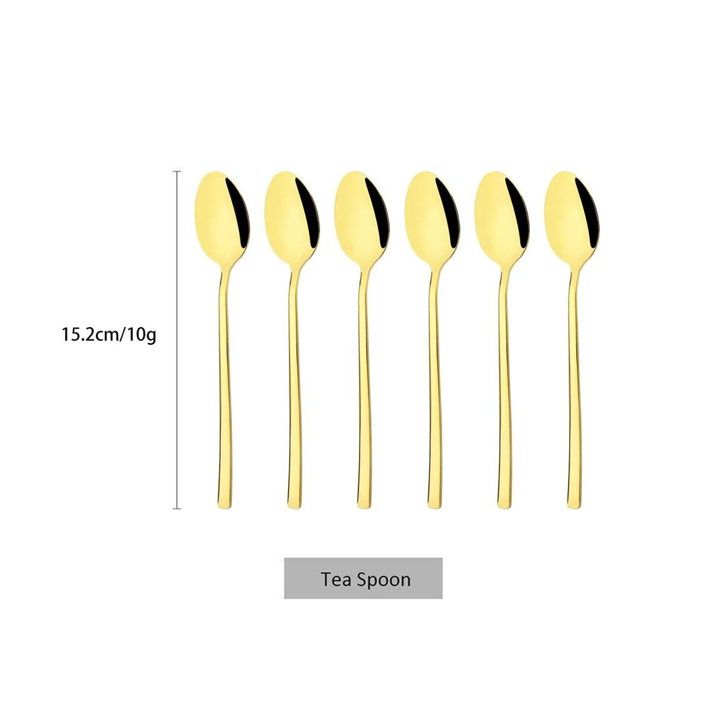 6Pcs White Gold Spoon Cutlery Set Stainless Steel Coffee Tea Spoon Dinnerware Coffee Spoon Flatware Kitchen Silverware