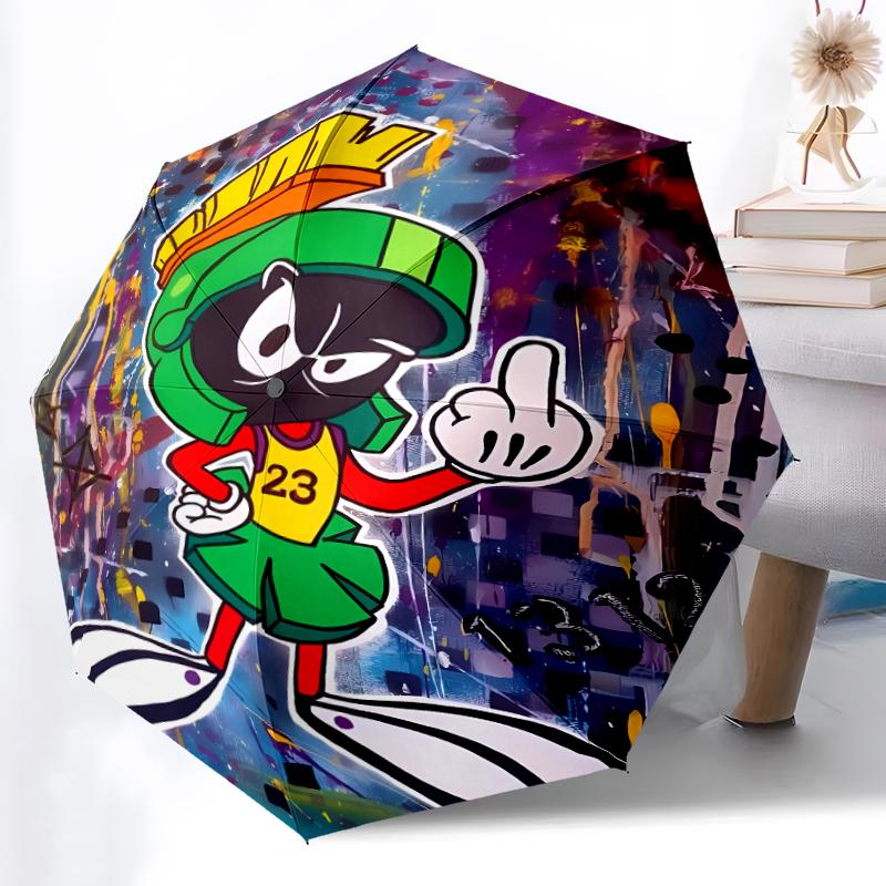 Marvin the Martian1 Print Automatic Umbrella, 8 Rib Iron Frame, Plastic Handle, Suitable for Outdoor Travel &Daily , Ideal Gift