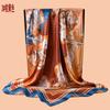 New Women's 91CM Satin Plaid Flower Printing Square Scarf with Sunscreen Bag Head Silk Scarf Wholesale