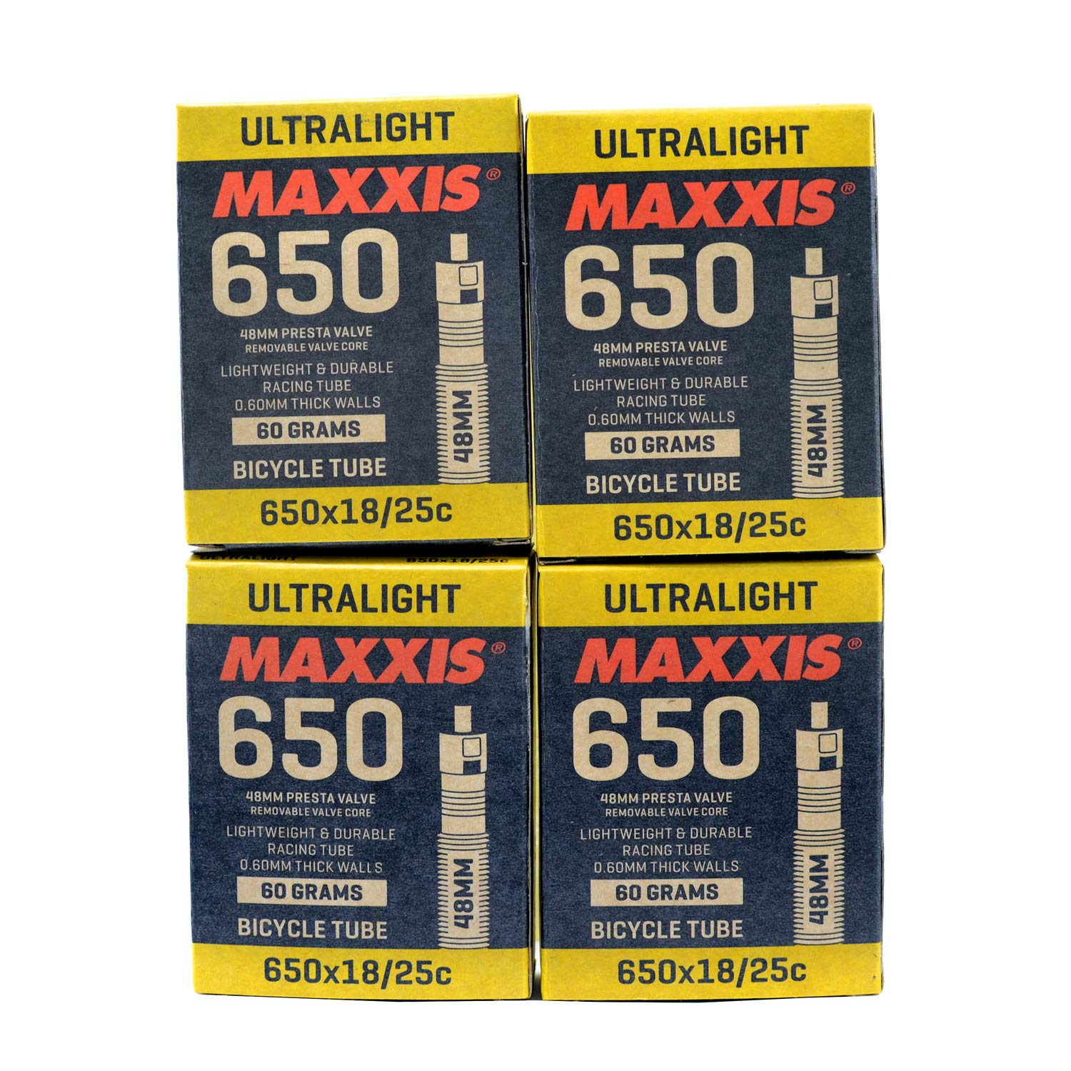 

MAXXIS ULTRALIGHT 650x18-25C 48mm Bike Inner Tube Presta FV, 4 Pack, STB2289-4