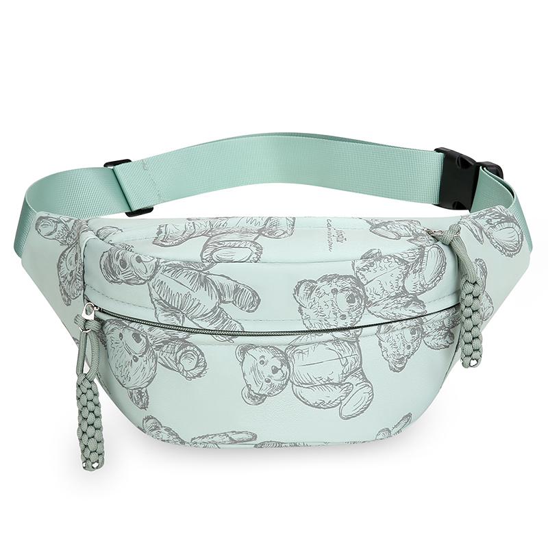 Unisex Bear Print Fanny Pack – Waterproof Nylon Waist Bag for City Walks, Lightweight & Adjustable