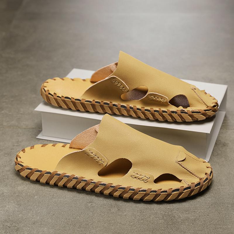 Fashion Driving Shoes Men's Summer Baotou Soft Bottom Sandals and Slippers Year's New Deodorant Leather Sandals Men's Casual Beach Shoes